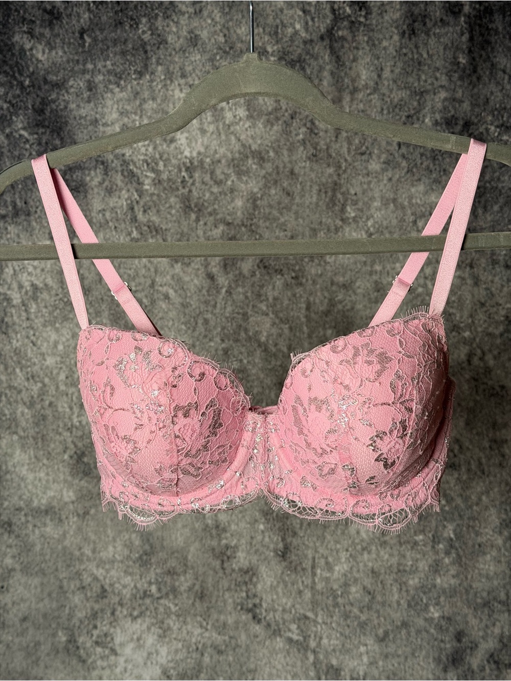 Victoria's Secret Pink Lace Balconette Bra with Silver Accents
